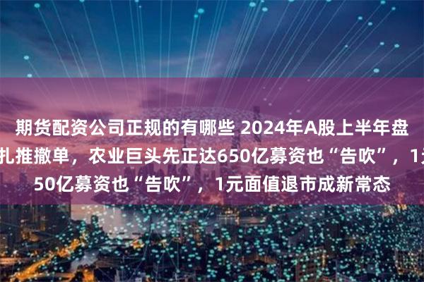 期货配资公司正规的有哪些 2024年A股上半年盘点：265家IPO企业扎推撤单，农业巨头先正达650亿募资也“告吹”，1元面值退市成新常态